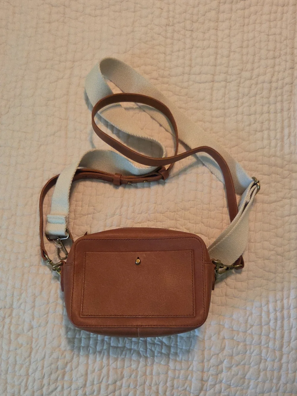 Madewell Tan Leather Crossbody with Cream Fabric Strap - Picture 1 of 6